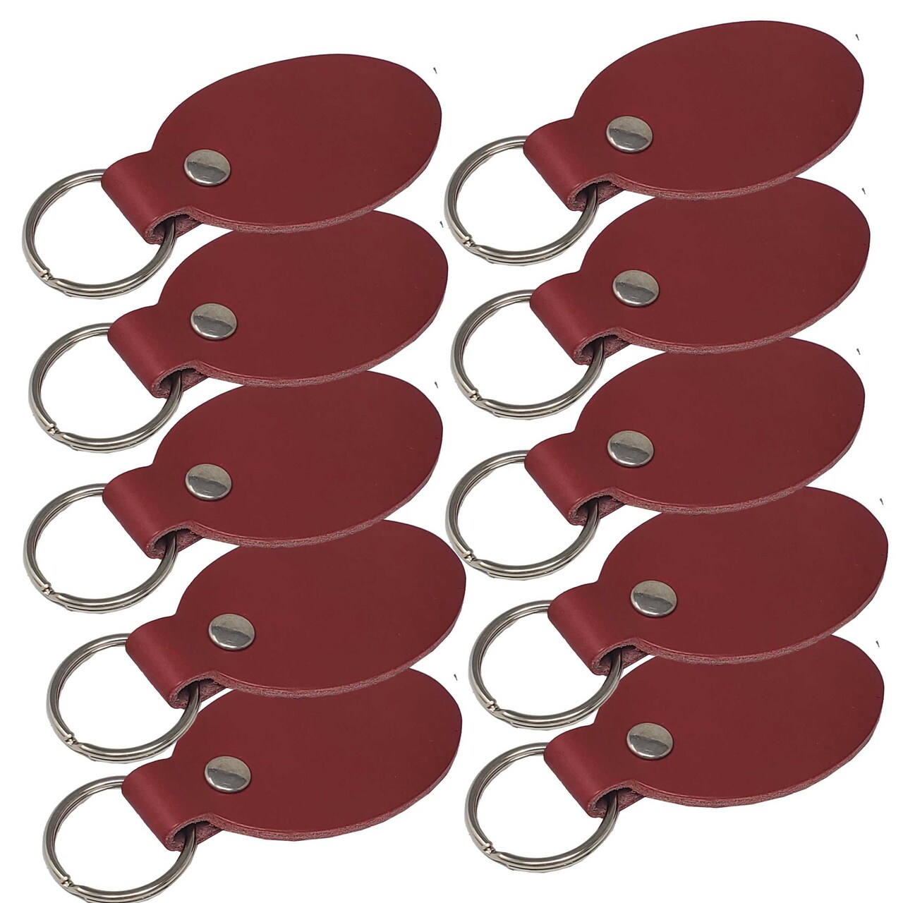 Oval Leather Keychains Kit – Full-Grain Latigo, DIY Personalization Ready, 10 Pack